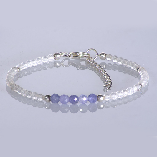 Bransoletka z kryształu górskiego i tanzanitu